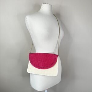 Escada Sorbetto Rosso Watermelon Straw Rattan Chain Crossbody Shoulder Bag